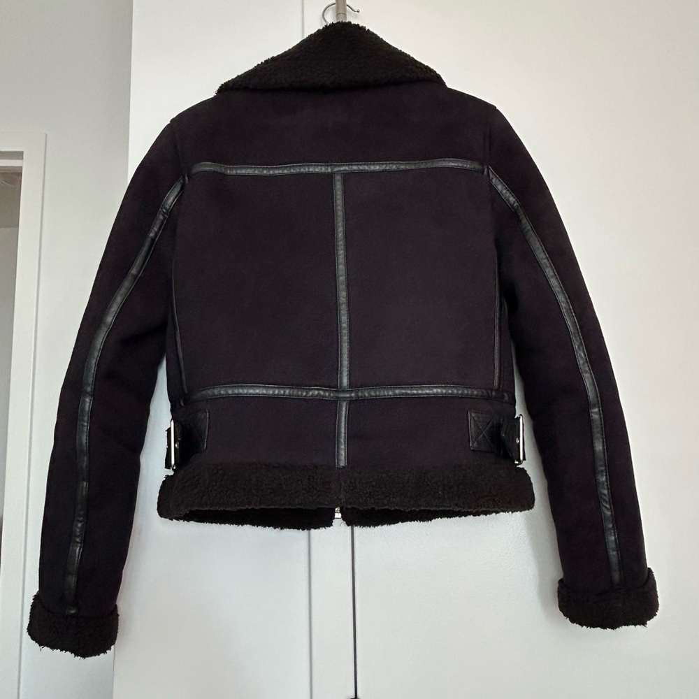 Zara Shearling Zip Up Cropped Jacket with Silver Hardwear - Picture 7 of 9